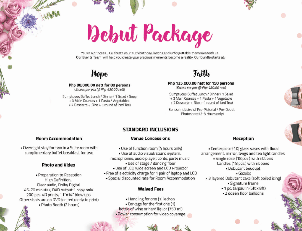 Bayfront Hotel Cebu - Debut Package