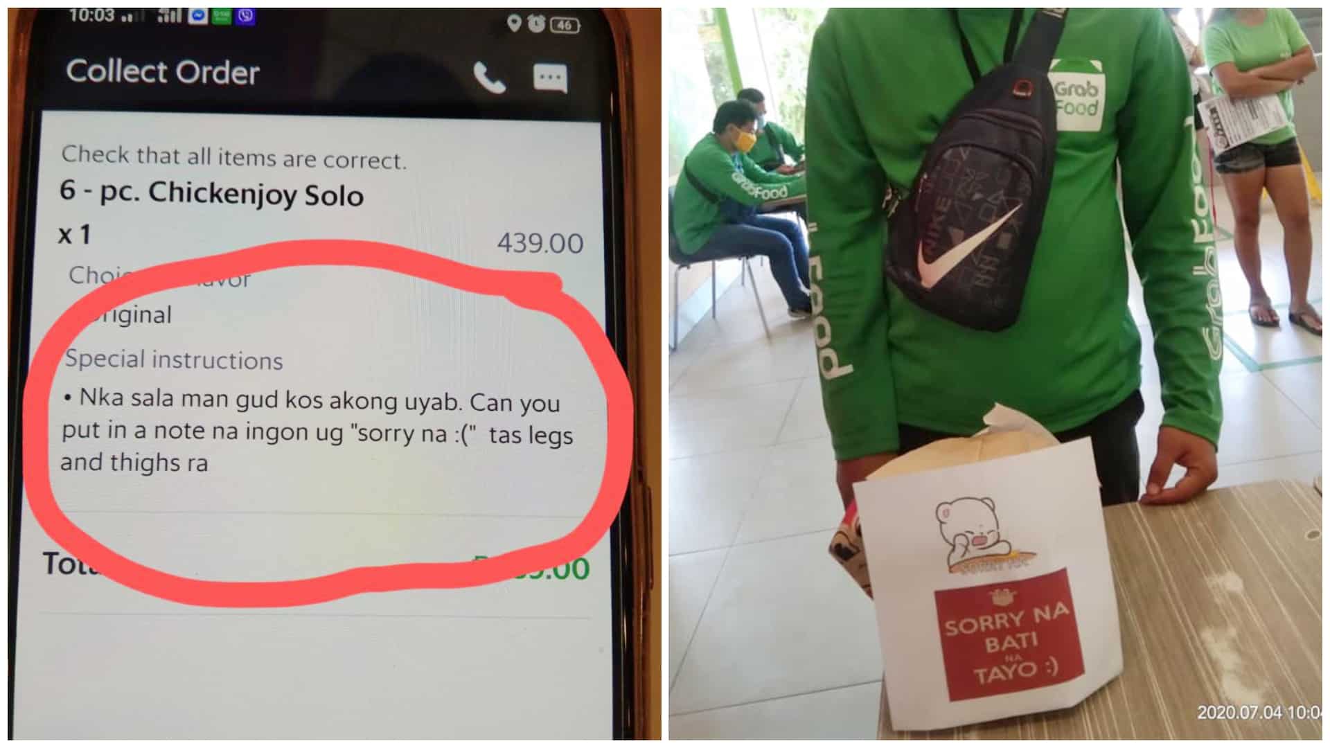 1 food delivery cheesy side note