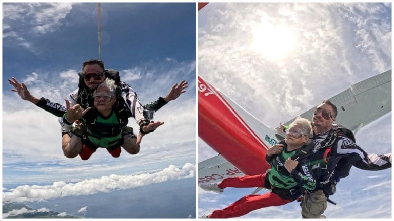 Seeking adrenaline at 82: Grandma skydives in Siquijor